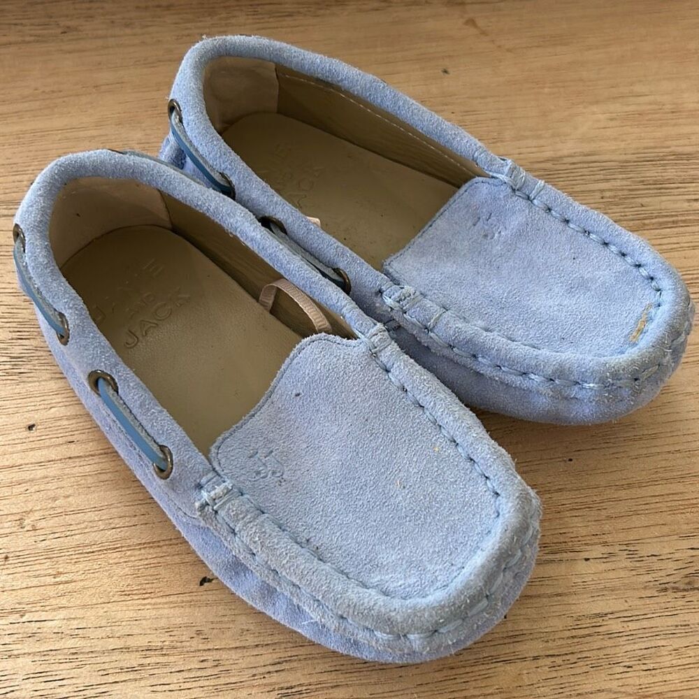Janie and Jack Boy Bluen away driving shoes powder blue suede moccasins toddler